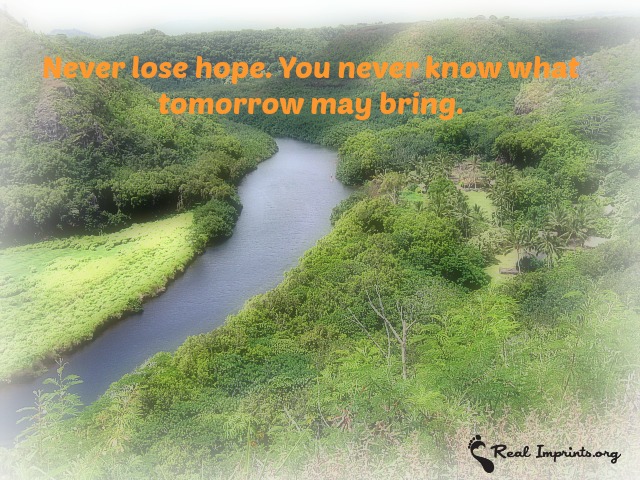 Never lose hope. You never know what tomorrow will bring.
